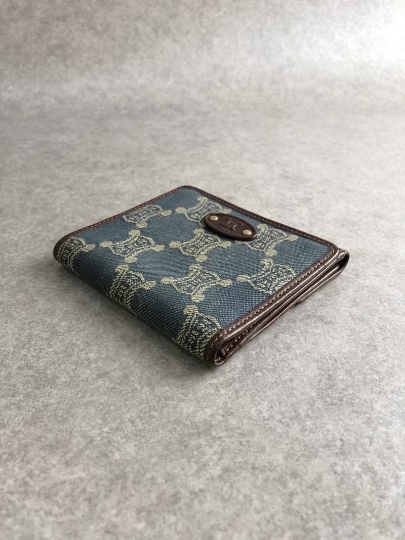 【 日本直送　名牌中古包 】CELINE セリーヌ パリマカダム 財布 インディゴ キャンバス 二つ折り財布 vintage ヴィンテージ zbp5r8