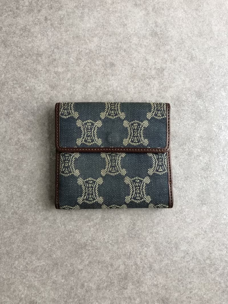 【 日本直送　名牌中古包 】CELINE セリーヌ パリマカダム 財布 インディゴ キャンバス 二つ折り財布 vintage ヴィンテージ zbp5r8