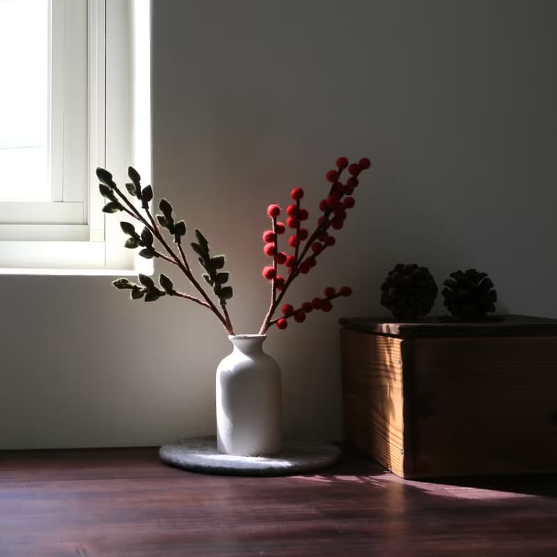 羊毛氈插花植物・紅冬青