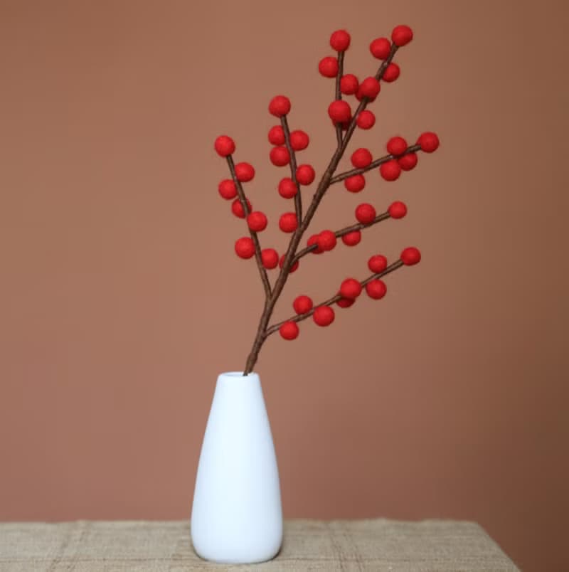 羊毛氈插花植物・紅冬青