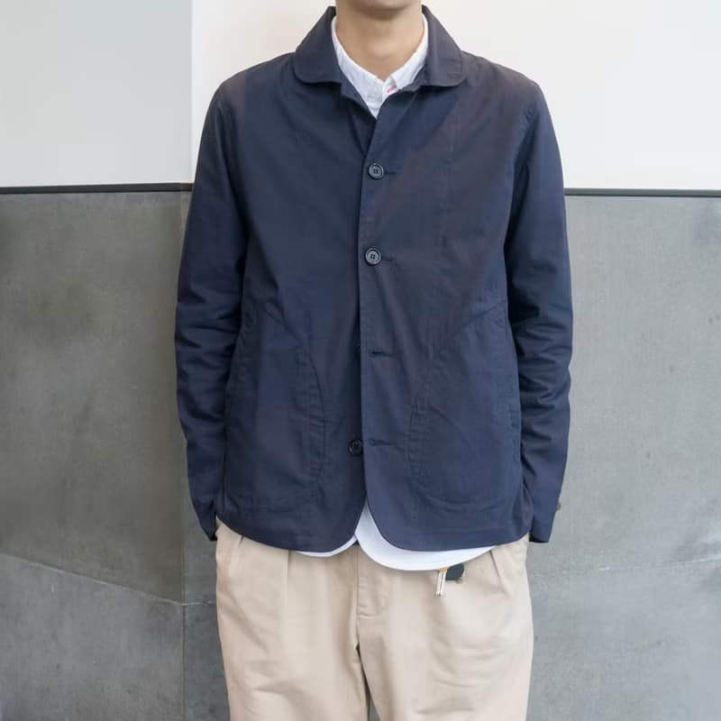日系小圓領夾克外套男 法式工作便服 Navy Chore Jacket