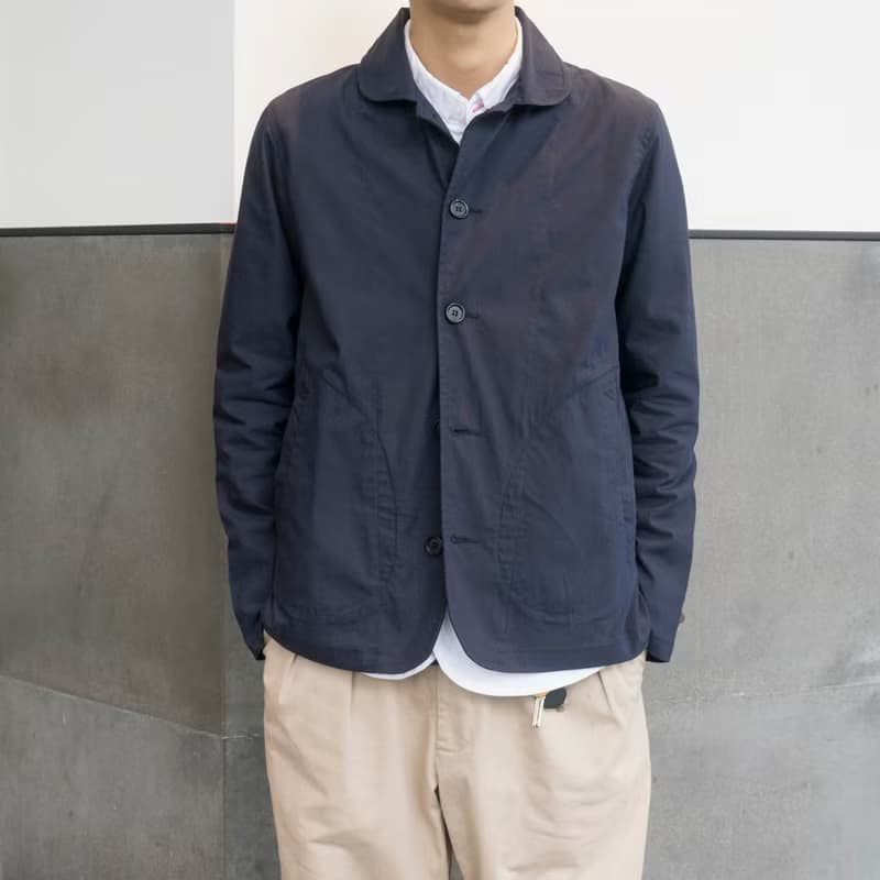 日系小圓領夾克外套男 法式工作便服 Navy Chore Jacket