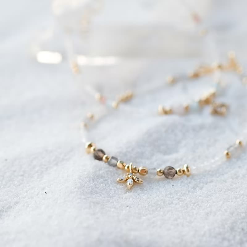 月光森林 月光石茶晶拉長石手鍊 14K包金 天然水晶