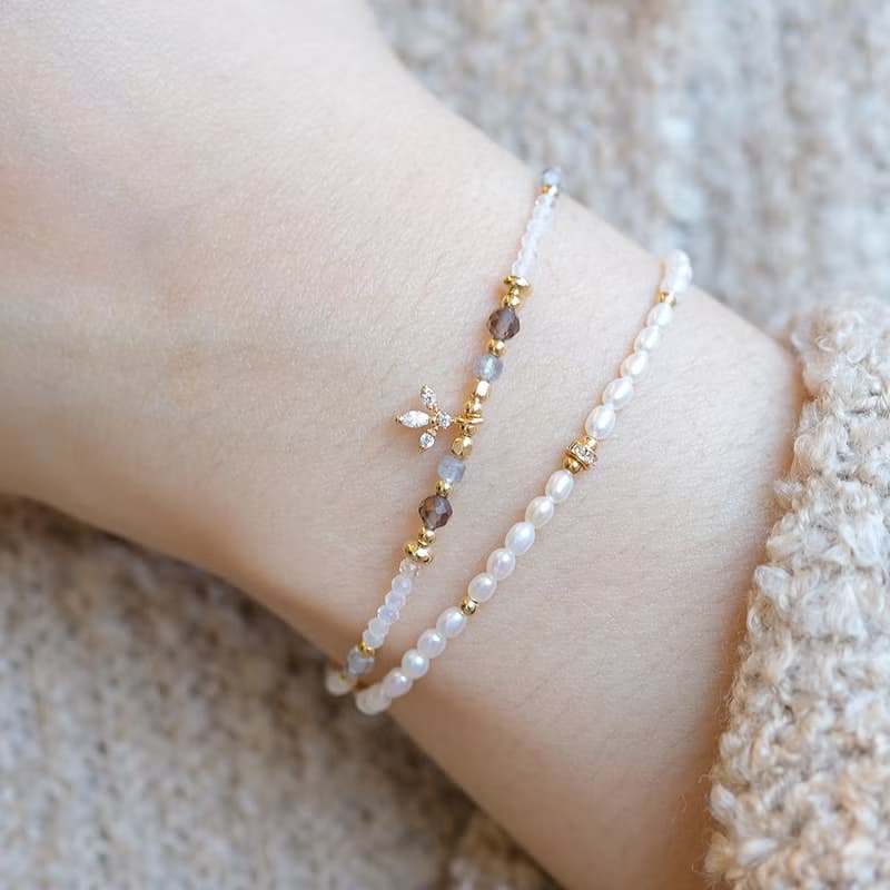 月光森林 月光石茶晶拉長石手鍊 14K包金 天然水晶