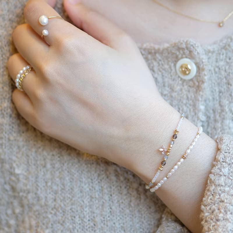 月光森林 月光石茶晶拉長石手鍊 14K包金 天然水晶