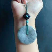 天然緬甸玉翡翠 烏雞 綠底 平安扣 黑檀木 綠松 包掛 手機掛 禮物