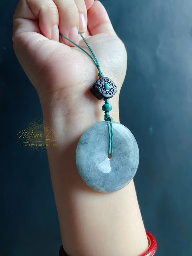 天然緬甸玉翡翠 烏雞 綠底 平安扣 黑檀木 綠松 包掛 手機掛 禮物