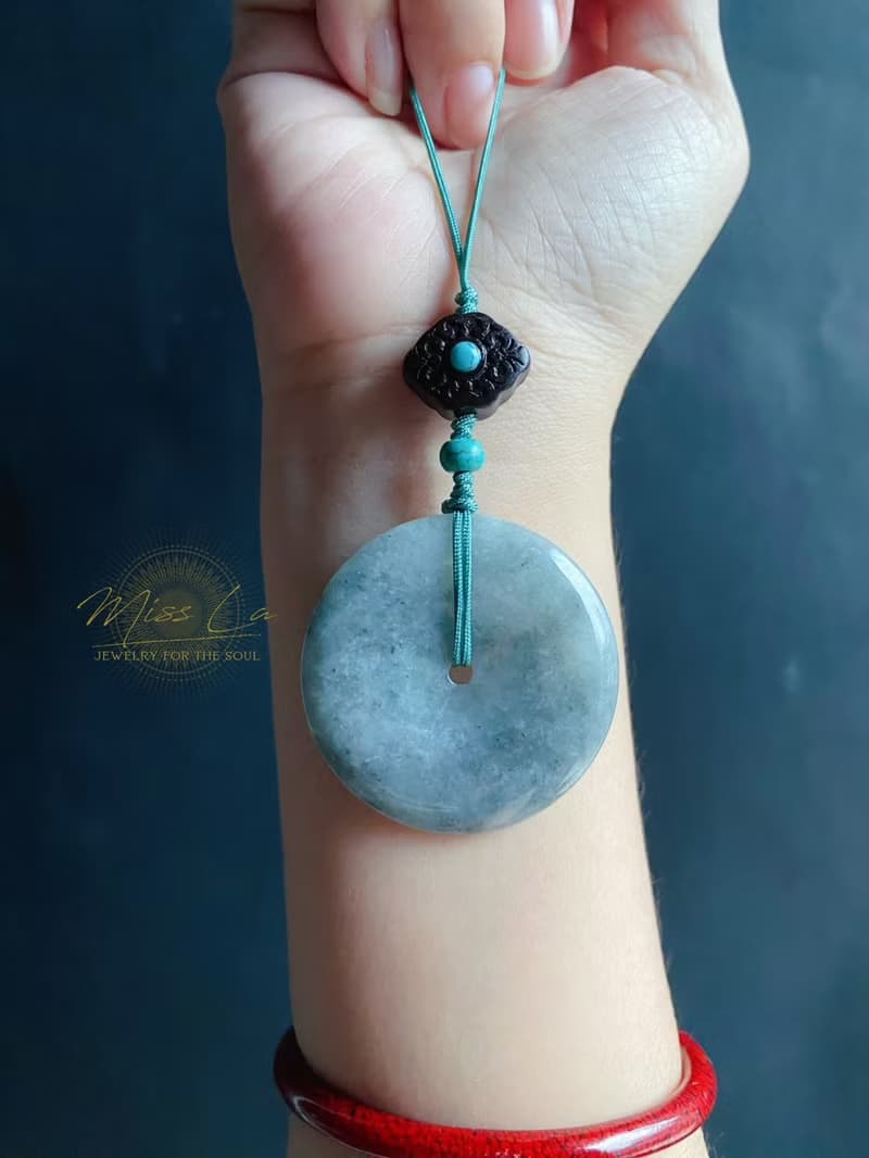 天然緬甸玉翡翠 烏雞 綠底 平安扣 黑檀木 綠松 包掛 手機掛 禮物