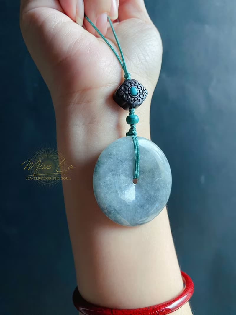 天然緬甸玉翡翠 烏雞 綠底 平安扣 黑檀木 綠松 包掛 手機掛 禮物