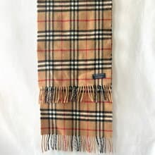 Burberry Scarf經典啡色格紋流蘇頸巾 全羊毛 日本中古Vintage