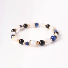 星海微光 // 月光石藍晶石黑曜石 手鍊 // 內在平靜 淨化負能量