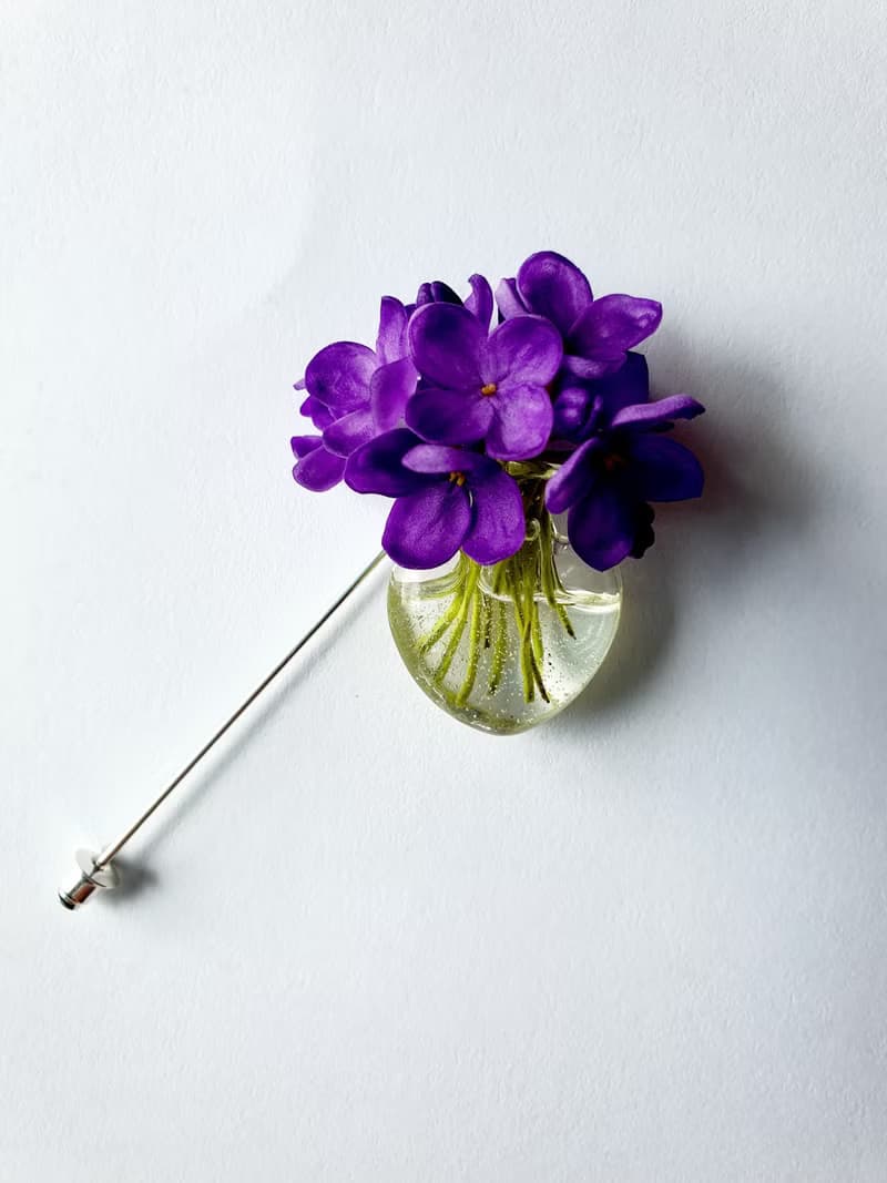 Purple syringa flowers unisex brooch/ Corsages/ Lilac clay flowers brooch pin