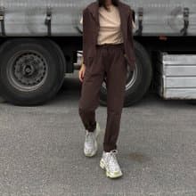 北歐極簡 - 有機棉修身經典休閒運動褲 / 棉褲 / 衛褲 女(棕)