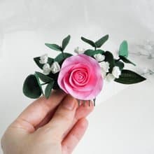 Pink wedding hair comb Flower bridal hair piece Rose comb for bride