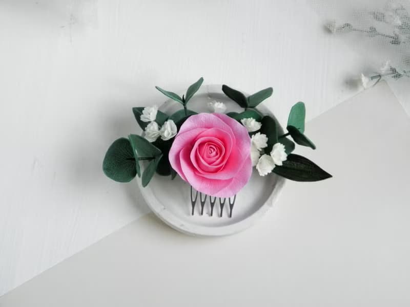 Pink wedding hair comb Flower bridal hair piece Rose comb for bride