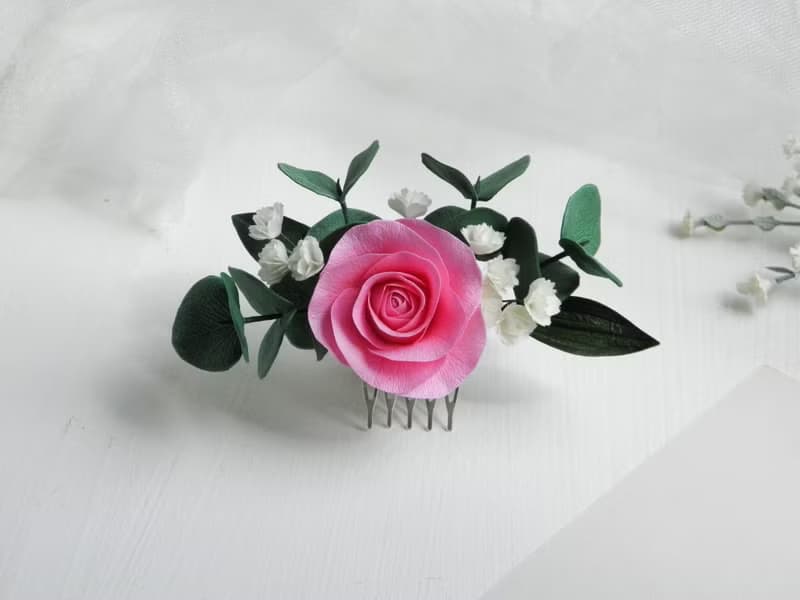 Pink wedding hair comb Flower bridal hair piece Rose comb for bride