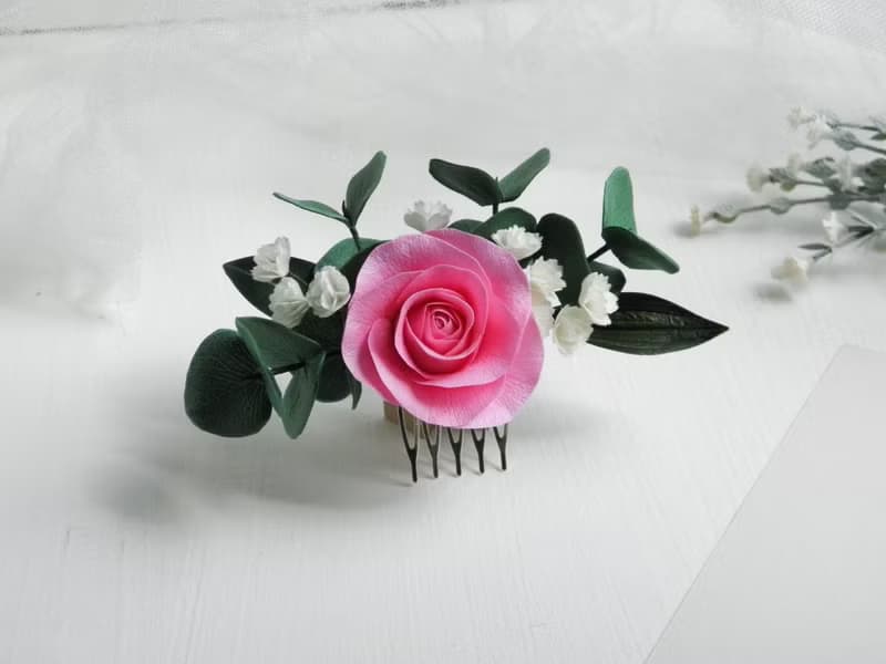 Pink wedding hair comb Flower bridal hair piece Rose comb for bride