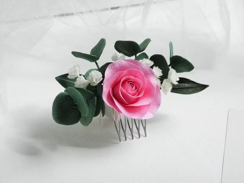 Pink wedding hair comb Flower bridal hair piece Rose comb for bride
