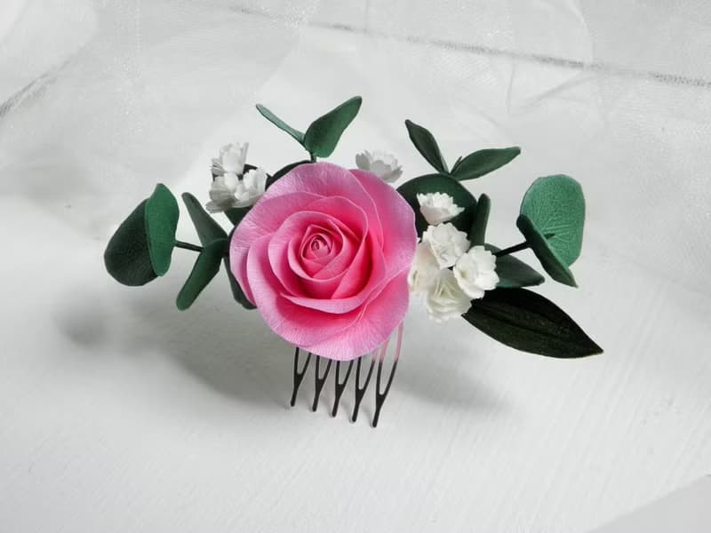 Pink wedding hair comb Flower bridal hair piece Rose comb for bride