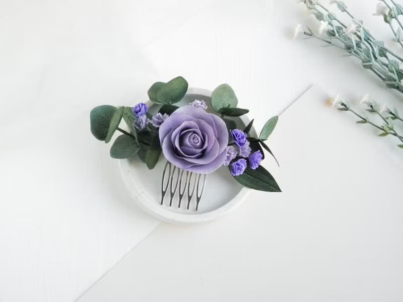 Pink wedding hair comb Flower bridal hair piece Rose comb for bride