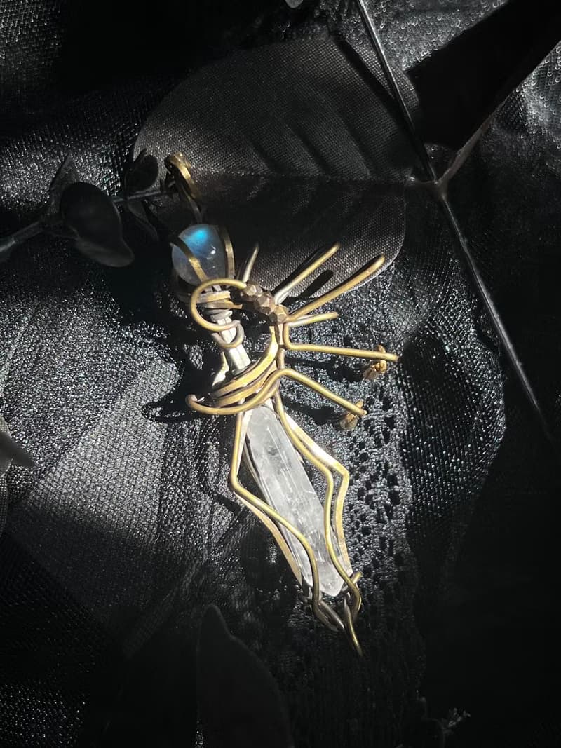 聖劍。白水晶-金屬編織項鍊-水晶-礦石-黃銅線