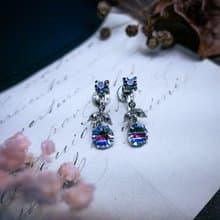 德國 彩虹萊茵石芽草純銀耳環—歐洲古董首飾 Vintage Jewelry