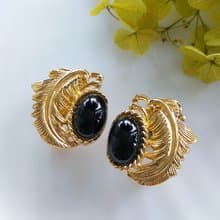 Vintage Jewelry 西洋古董飾品 GJD 金色羽毛  夾式耳環