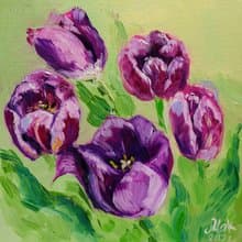 Tulip Oil Painting Floral Original Art Small Kitchen Painting Pink Flower Canvas