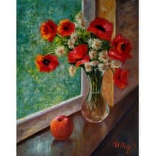 Poppy Painting Original Art Flowers Artwork Bouquet in vase
