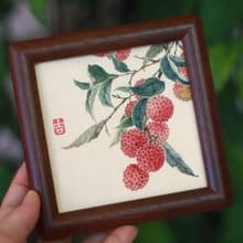 荔枝國畫作品集 | 國畫原作孤品 | 4寸沒骨畫 | 中式擺台 | 實木
