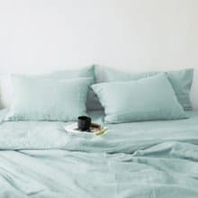 Sea glass linen sheet set / Flat+fitted sheet+2 pillowcases / Blue bedding