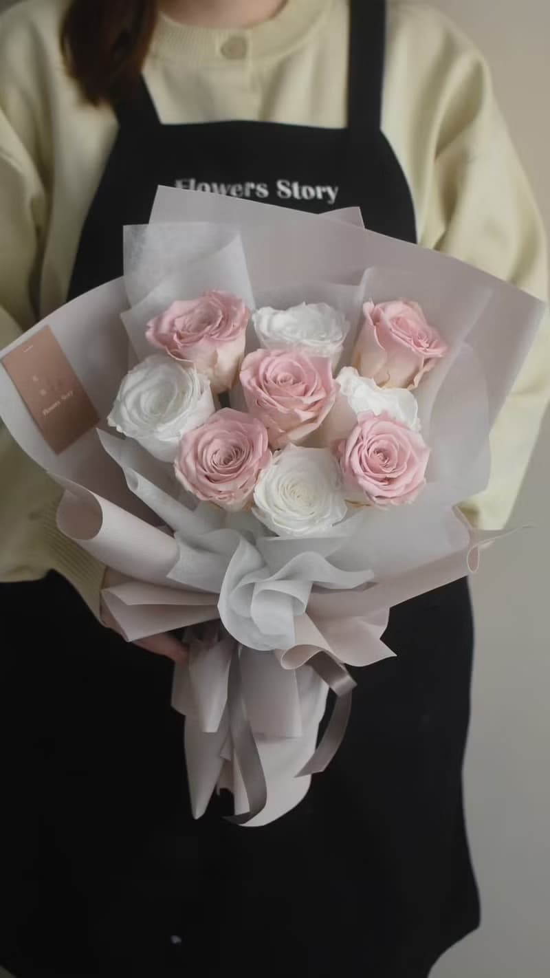 /粉白玫瑰9朵花束/七夕 紀念日 周年 生日 儀式感 畢業 母親節