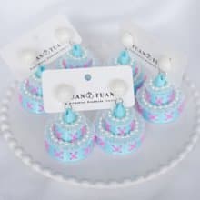 甜心繫列 粉藍配色蕾絲蛋糕可愛甜美耳飾 贈物