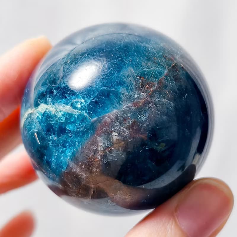 稀有藍磷灰石 紅色帶 晶球擺件 圓滿 收藏 有球必應 單品 禮物