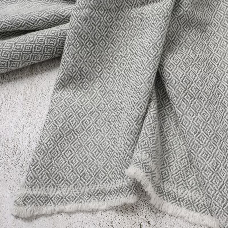 【厚款】喀什米爾羊毛圍巾/披肩  鑽石紋灰色 手工機織