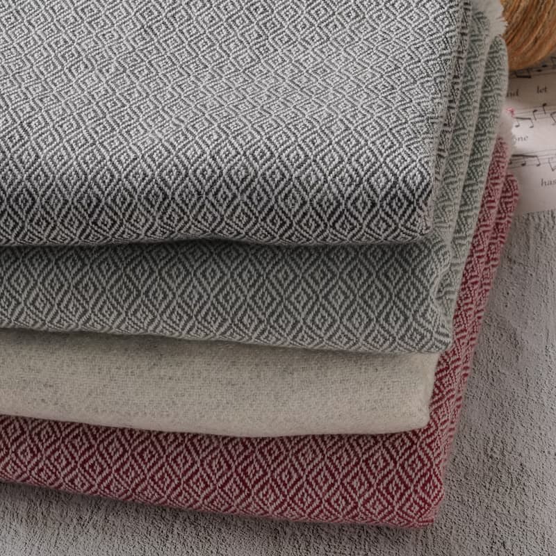 【厚款】喀什米爾羊毛圍巾/披肩  鑽石紋灰色 手工機織