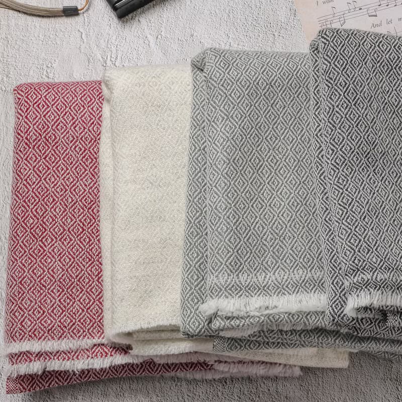 【厚款】喀什米爾羊毛圍巾/披肩  鑽石紋灰色 手工機織