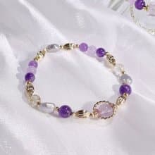 香榭浮光  紫水晶 | 巴洛克淡水珍珠 | 金髮晶 |水晶手鍊 A03-2
