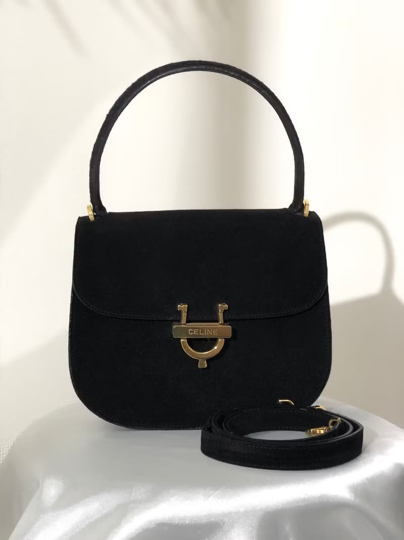 【 日本直送　名牌中古包 】CELINE セリーヌ ホースビット スエード 2way ハンドバッグ ブラック vintage ヴィンテージ 47tmub