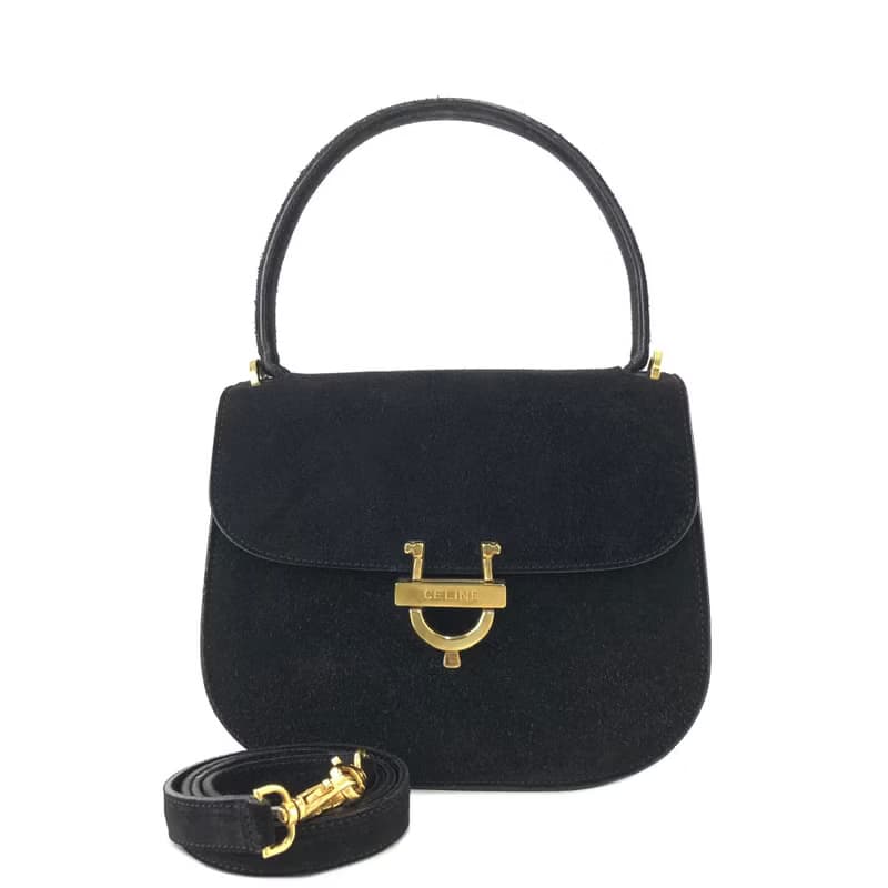 【 日本直送　名牌中古包 】CELINE セリーヌ ホースビット スエード 2way ハンドバッグ ブラック vintage ヴィンテージ 47tmub