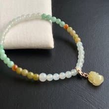 免費開光 天然A貨緬甸玉翡翠 招財貔貅手鍊 黃翡貔貅隨意扣