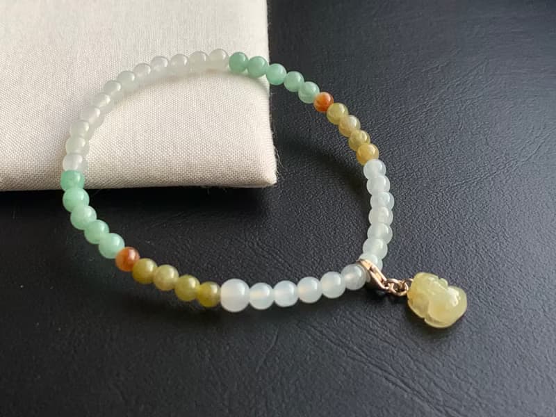 免費開光 天然A貨緬甸玉翡翠 招財貔貅手鍊 黃翡貔貅隨意扣