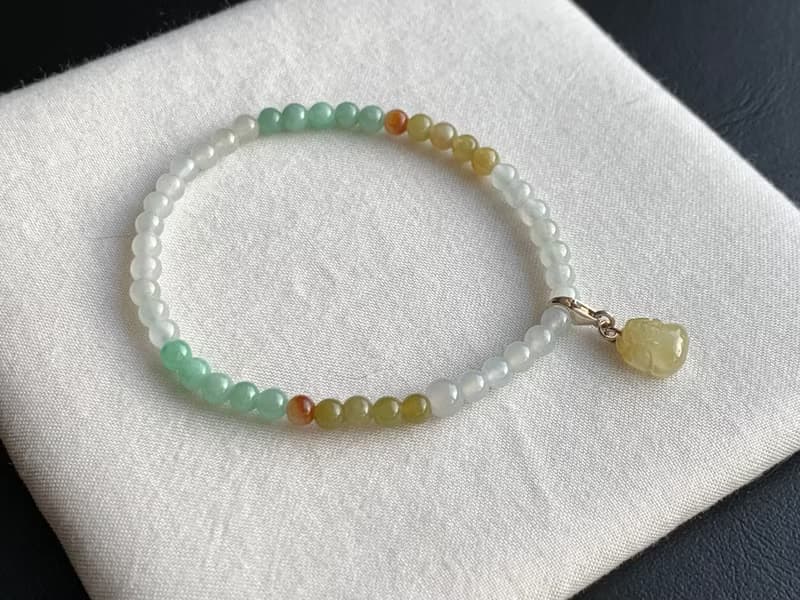 免費開光 天然A貨緬甸玉翡翠 招財貔貅手鍊 黃翡貔貅隨意扣