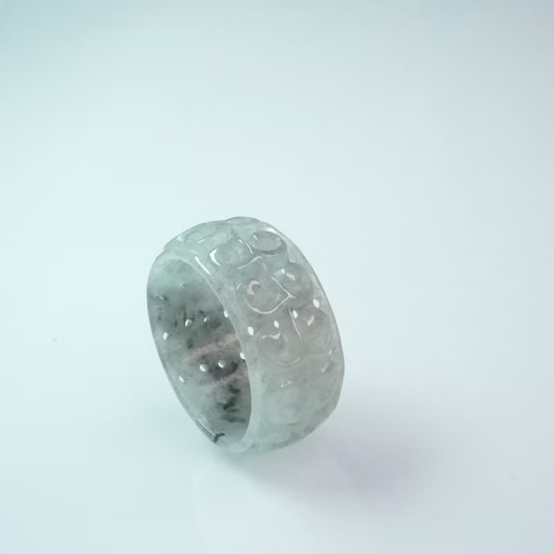 冰飄烏雞翡翠雕花玉戒 | 天然緬甸A貨翡翠 | 送禮