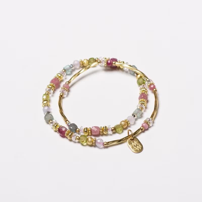 彩沙萬花筒 // C1515碧璽橄欖石磷灰石雙圈手鍊
