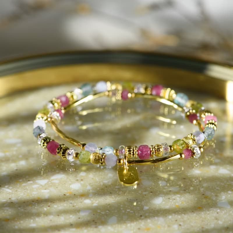 彩沙萬花筒 // C1515碧璽橄欖石磷灰石雙圈手鍊