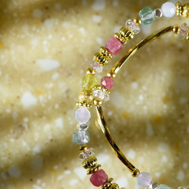 彩沙萬花筒 // C1515碧璽橄欖石磷灰石雙圈手鍊