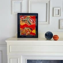 きものからつくるアートパネル　86　縁起物　壁掛け　絵画　1点もの　松　鶴　扇