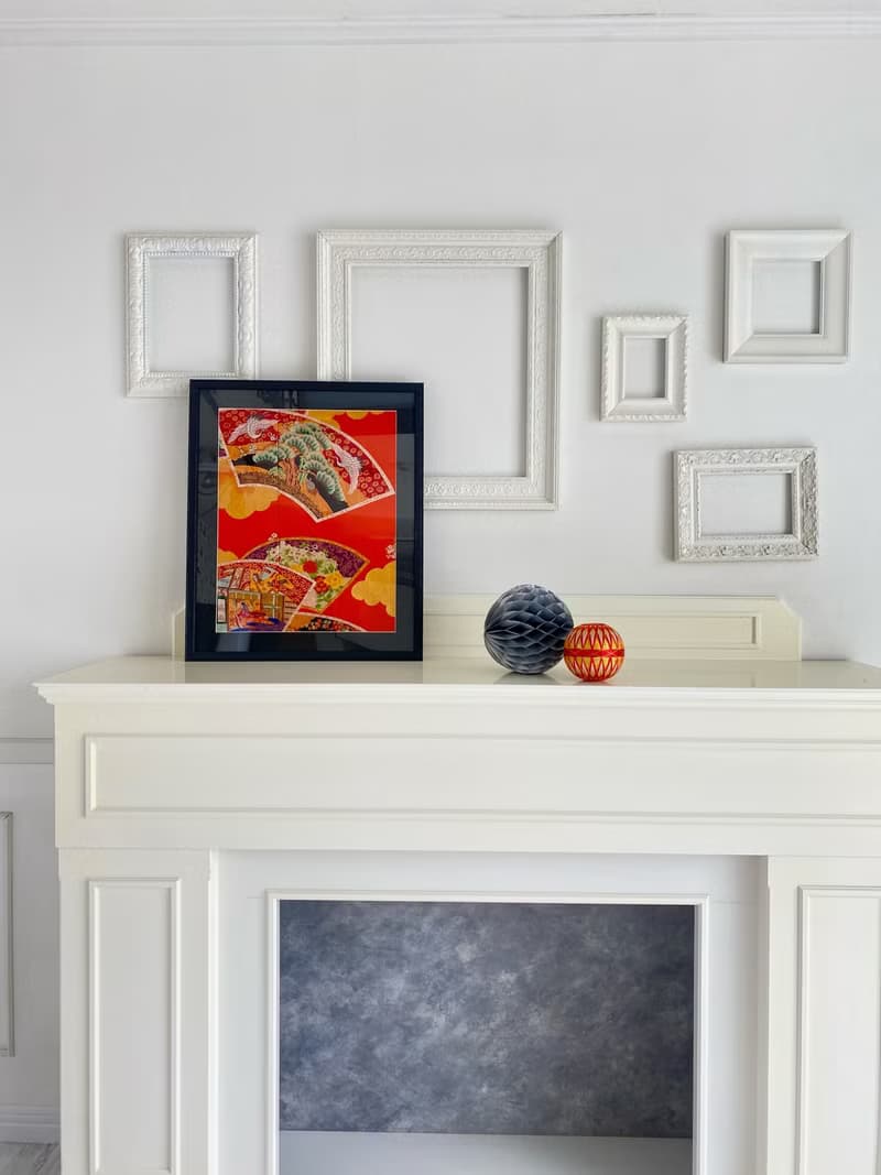 きものからつくるアートパネル　86　縁起物　壁掛け　絵画　1点もの　松　鶴　扇