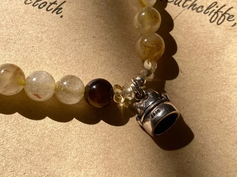 【招財貓。手鏈】金箔珠、金髮晶、虎眼石|藏銀、招正財